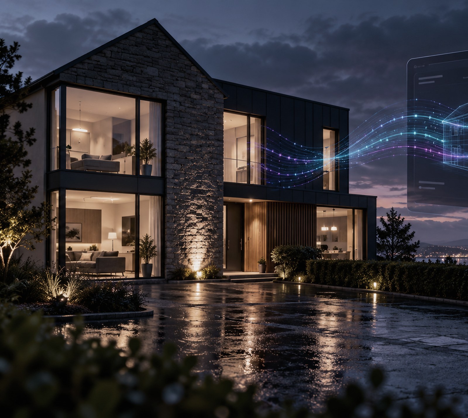 Irish residential property at dusk